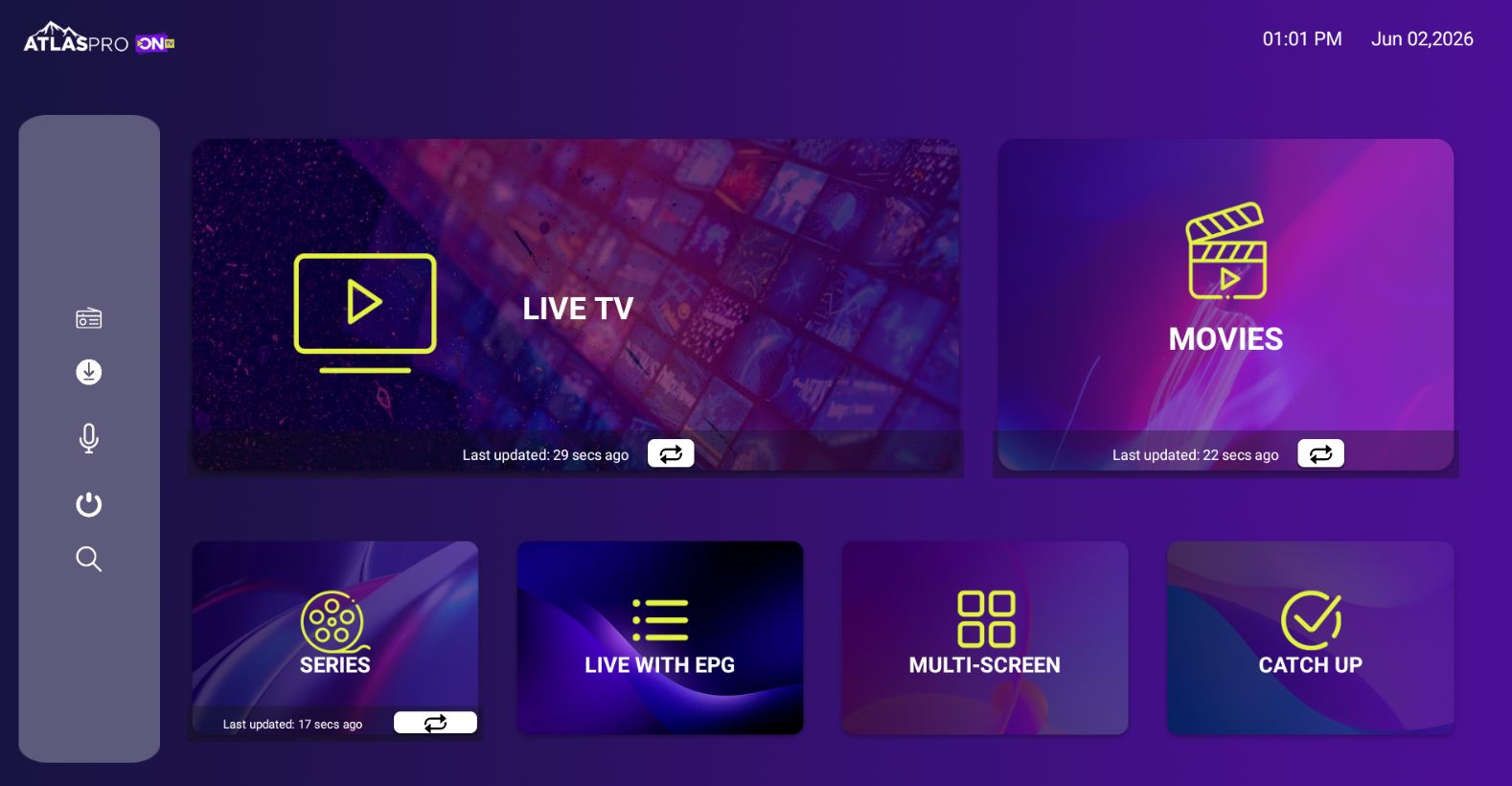 Interface de l'application IPTV Atlas Pro en 4K