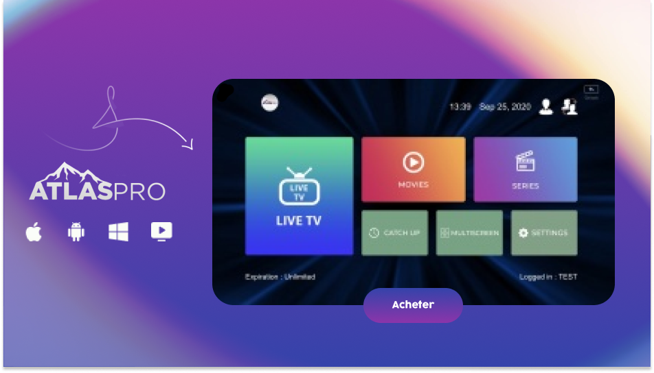 Atlas Pro ONTV dernière version 2026 - interface TV et menu